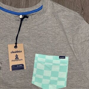 Chubbies Gray Short Sleeve Tee with Teal Checkered Pocket  - Size XXL - NWT!